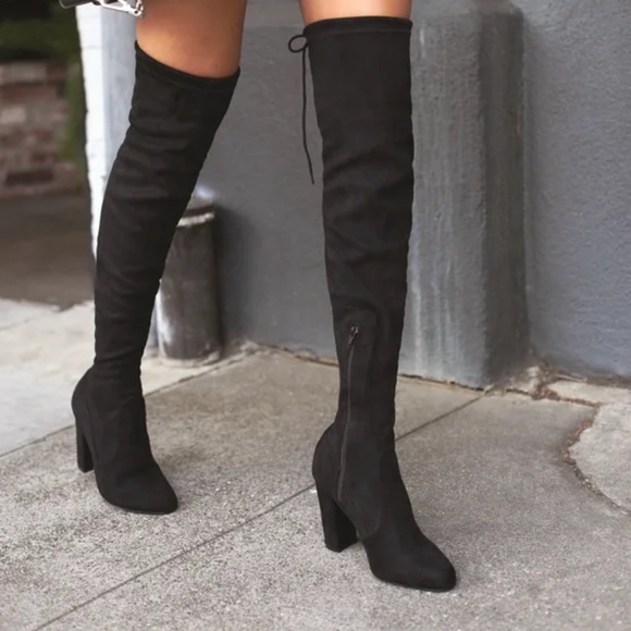 Lulus Shoes - Lulus So Much Yes Black Suede Over the Knee Boots
